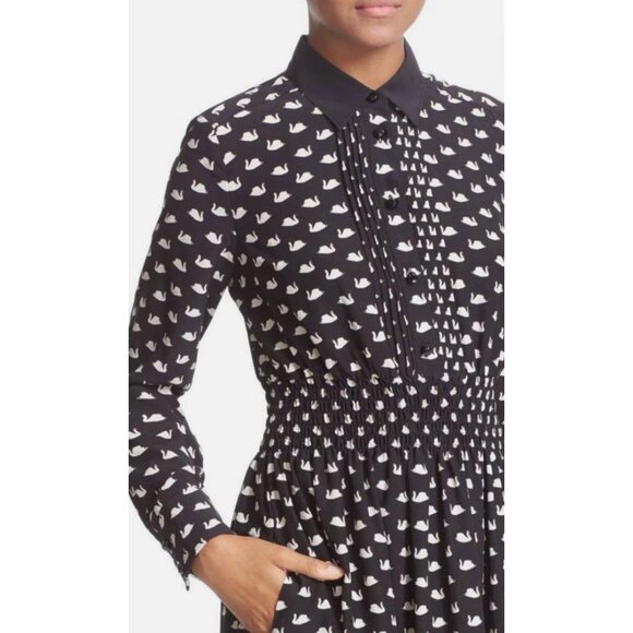 Kate Spade Womens Swan Print Silk Blend Shirtdress Dress Size XL Black SP EXC - Picture 4 of 12